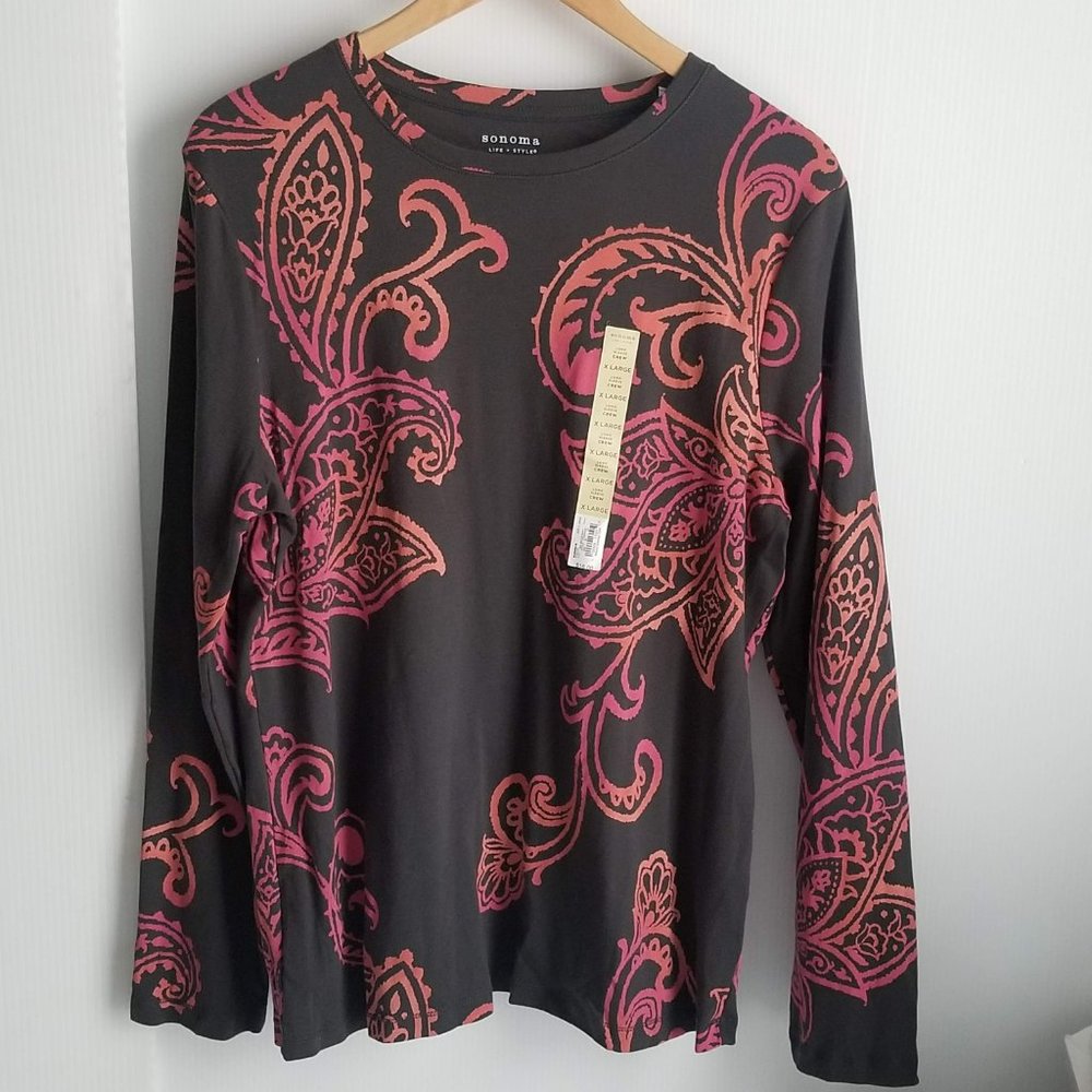Sonoma Graphic Paisley Top Tshirt Orange Pink Salmon Grey XL NWT